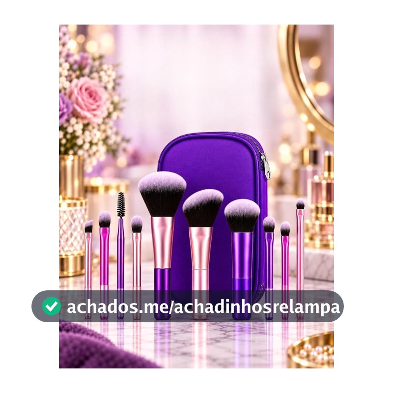 Kit 10 Pincéis de Maquiagem com Estojo Portátil Completo (Roxo)