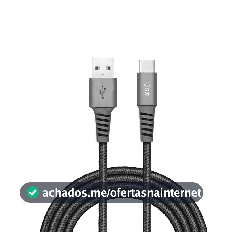 Cabo USB-C I2GO 2m 2,4A Nylon Trançado Chumbo - I2GO PRO