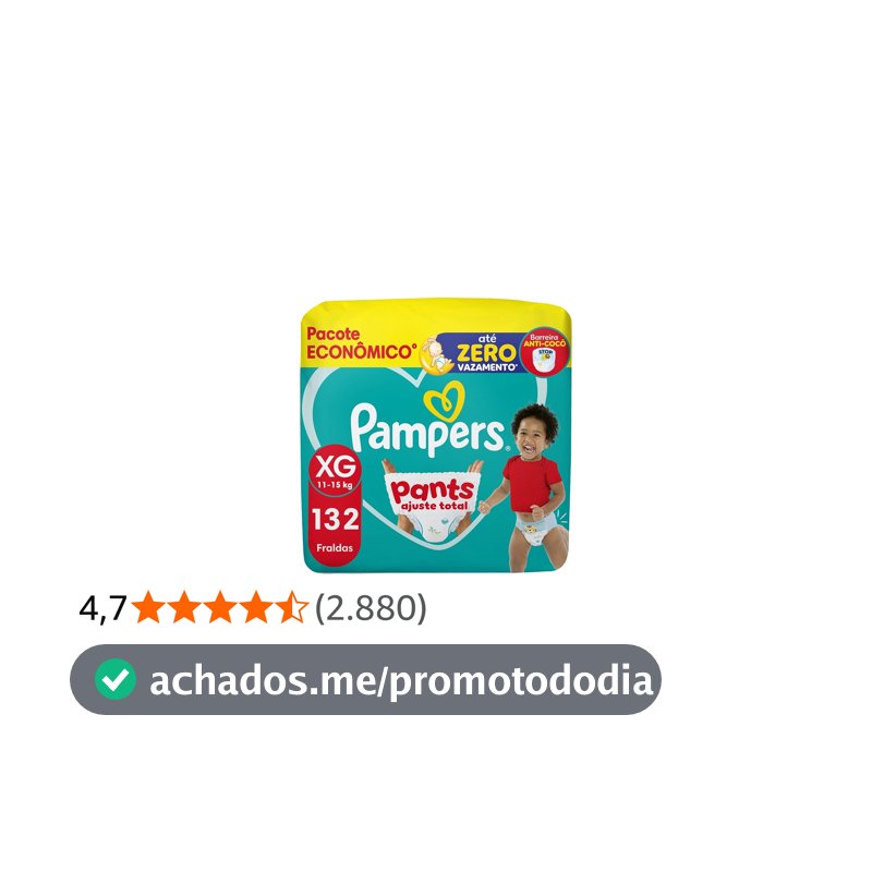 Fralda Pampers Pants Ajuste Total Tamanho XG, Fácil de Vestir, 132 Unidades