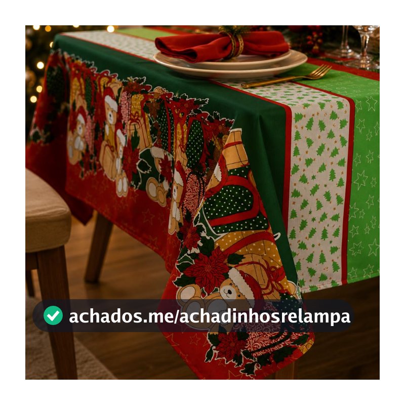 Toalha de Mesa 2,20m x 1,50m Oxford Estampada Natalina Natal Para Mesa De 6 lugares (Ursinhos 2)