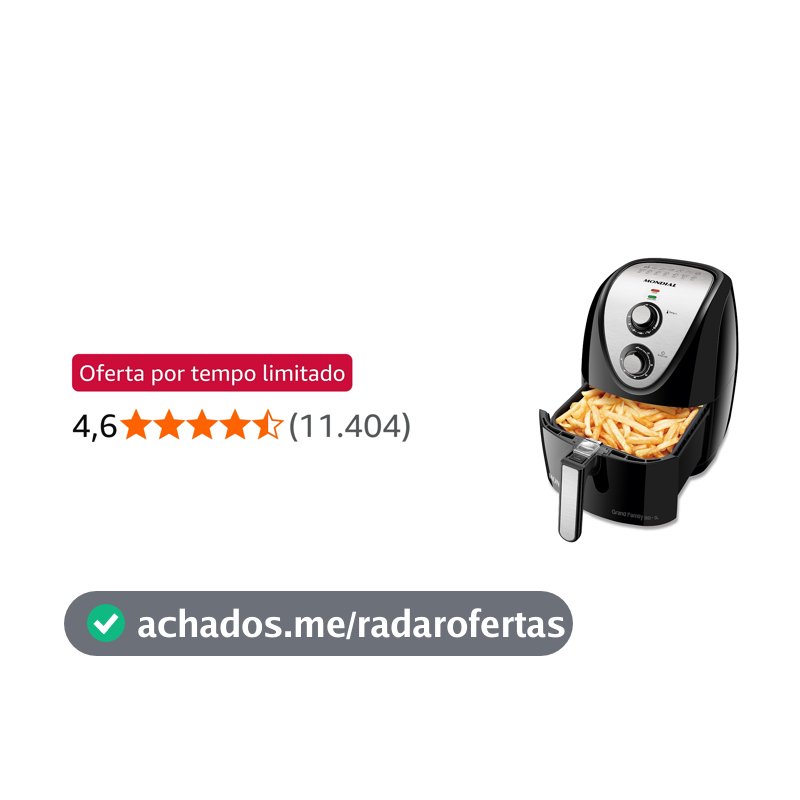 MONDIAL Fritadeira Sem Óleo Grand Family Inox - 5L, 127V, Preto, 1900W - AFN-50-BI