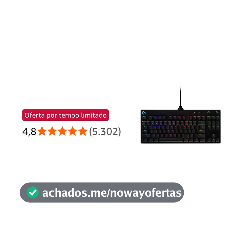 Teclado Mecânico Gamer Logitech G PRO com Layout US, RGB LIGHTSYNC, Design TKL, Cabo Destacável e Switch Exclusivo GX Blue Clicky