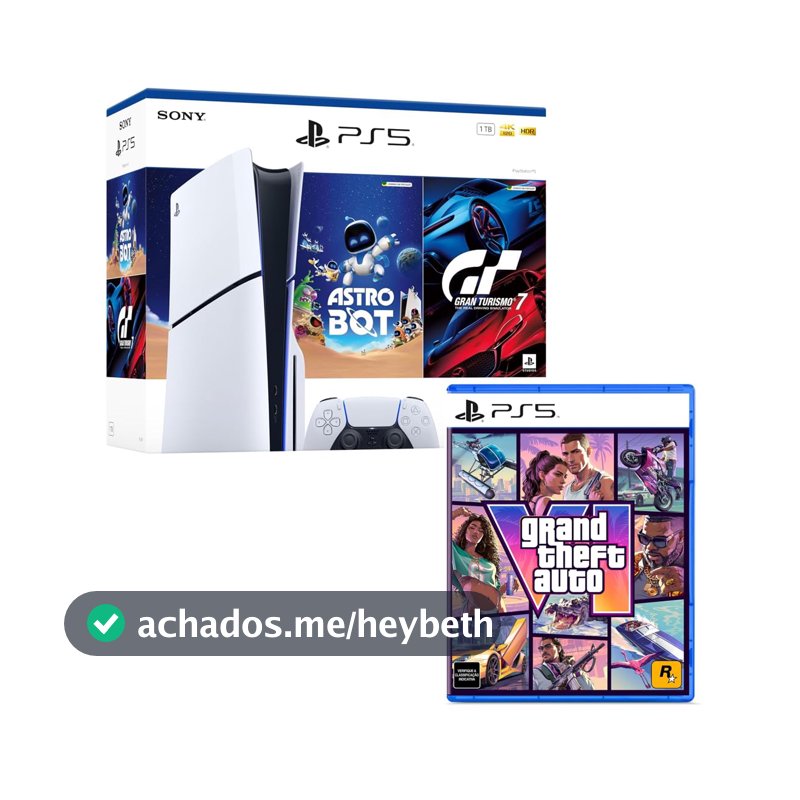 Bundle GTA VI + PlayStation 5 Slim Disk Pacote Astro Bot e Gran Turismo 7