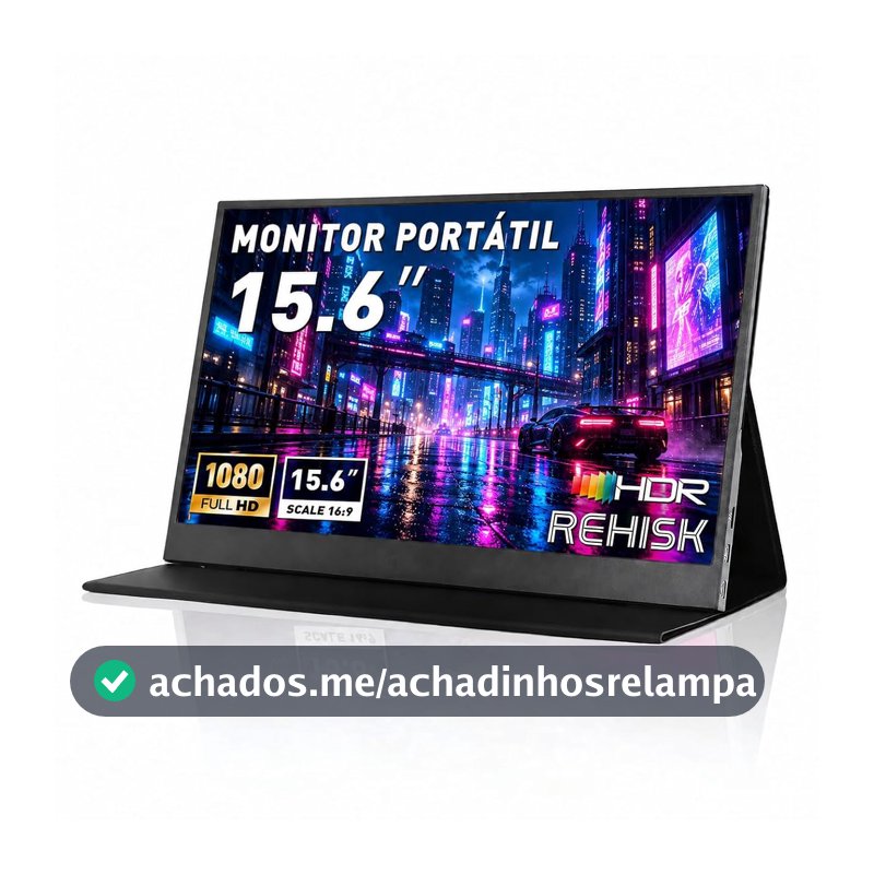 Monitor Portátil 15.6” Full HD 1080P IPS 60Hz, USB-C e Mini HDMI, Tela Extensora com Capa Suporte e Alto-falantes para Notebook, PC, Mac e Consoles