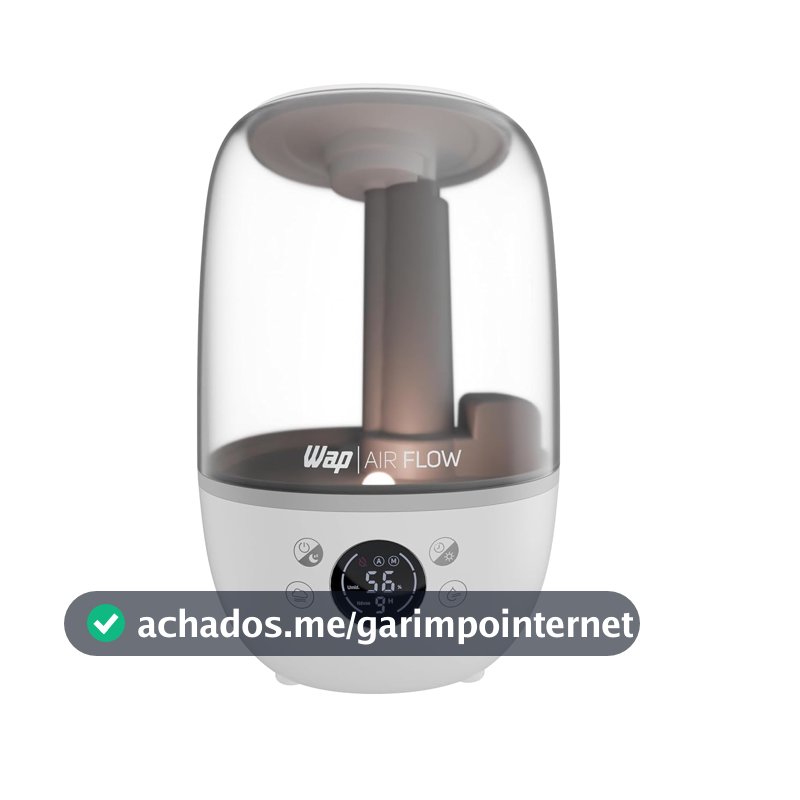 WAP Umidificador de Ar WAP AIR FLOW DIGITAL 3 em 1 Silencioso 23h de Autonomia 3 Níveis de Névoa Reservatório Para Essência
