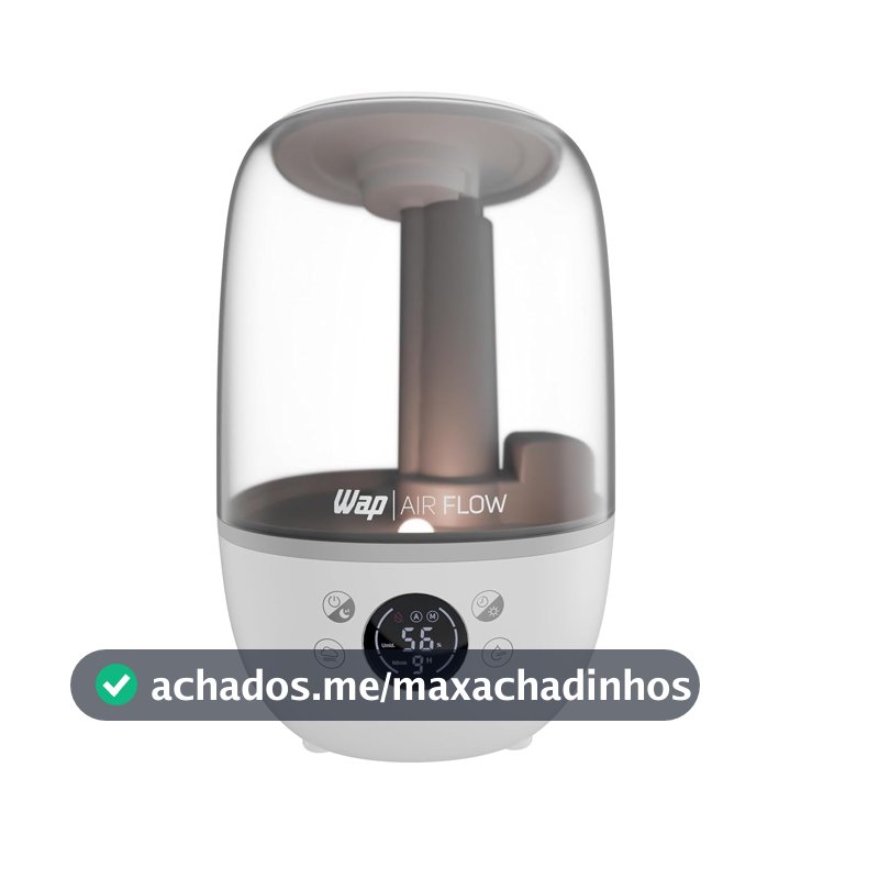 WAP Umidificador de Ar WAP AIR FLOW DIGITAL 3 em 1 Silencioso 23h de Autonomia 3 Níveis de Névoa Reservatório Para Essência