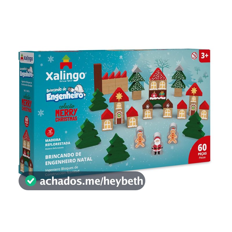 Xalingo Blocos de Montar Brincando de Engenheiro Natal Madeira 60 Peças