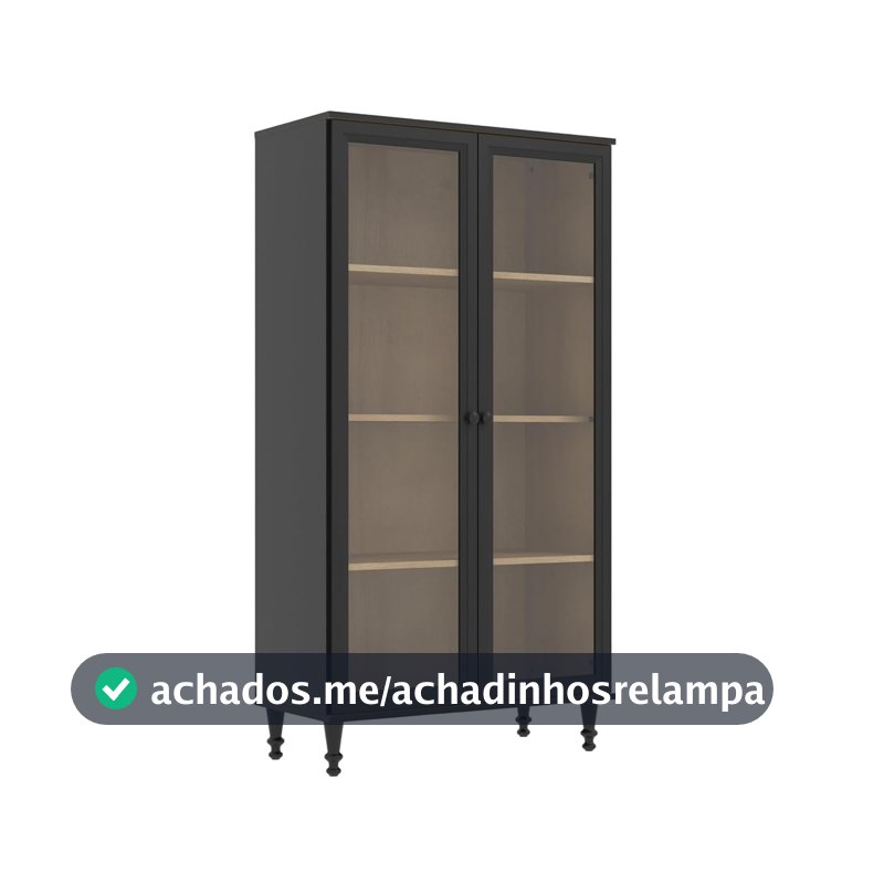 Cristaleira Estante Para Livros Ditália 2 Portas Vidro E-957 Cor:preto