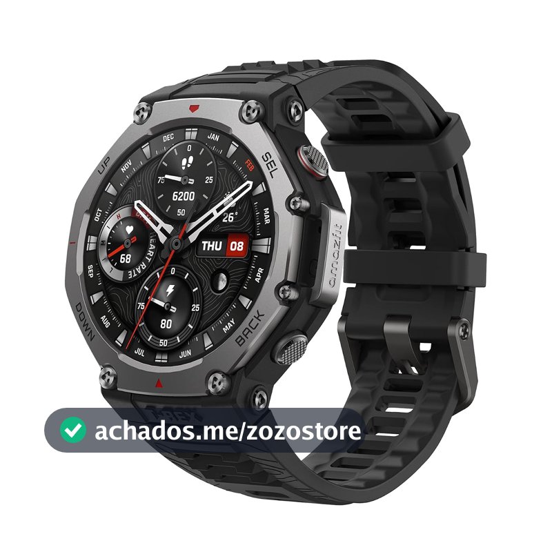 Amazfit T-Rex 3 Relógio Inteligente Robusto/Militar 48mm, GPS, Mapas Offline, Longa Vida da Bateria,328 Pés Resistente à Água, 170 Modos de Fitness/Desporto (preto)