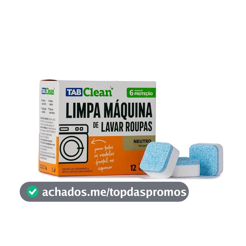 Limpa Maquina de Lavar Roupas em Tabletes Pastilhas TabClean kit c/12 unds de 15g (180g) 12 Ciclos de Limpeza e Higienização para todas as maquinas de Lavar Roupas.