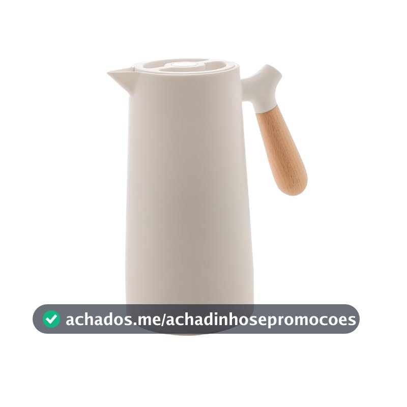 WOLFF - Garrafa Térmica de Plástico com Cabo de Madeira Nórdica 1L Branca - Mesa Posta - Itens Para Casa - Utensílios de Cozinha - Perfeita Para Café e Chá