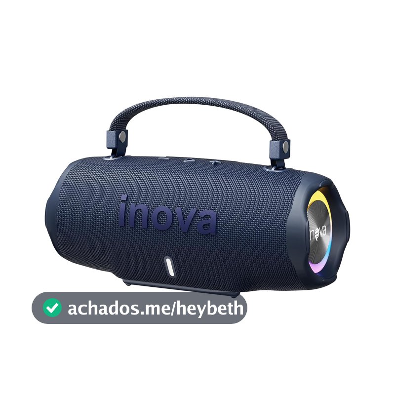 INAVA Caixa de Som Bluetooth 5.4 com Música 12 Horas por Dia - Som Estéreo Explosivo, Luzes RGB Coloridas, Impermeável IPX6 - Sua Companheira Perfeita para Praia, Acampamento e Festas (Azul)
