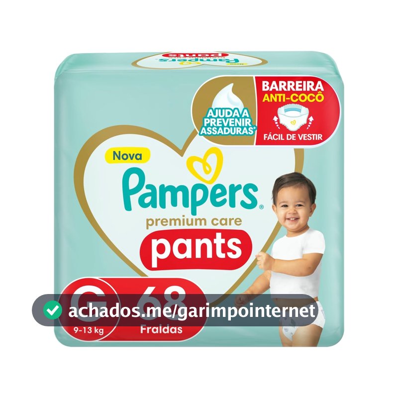 Fralda Pampers Premium Care Pants Tamanho G, Fácil de Vestir, 68 Unidades