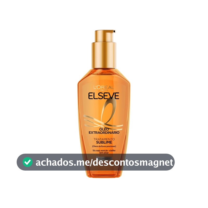 L'Oréal Paris Elseve Óleo Extraordinário Finalizador Capilar, Nutrição Profunda com 6 Óleos Preciosos, Anti-Frizz, Proteção Térmica até 230°C, Brilho Intenso para Todos os Tipos de Cabelo, 100ml