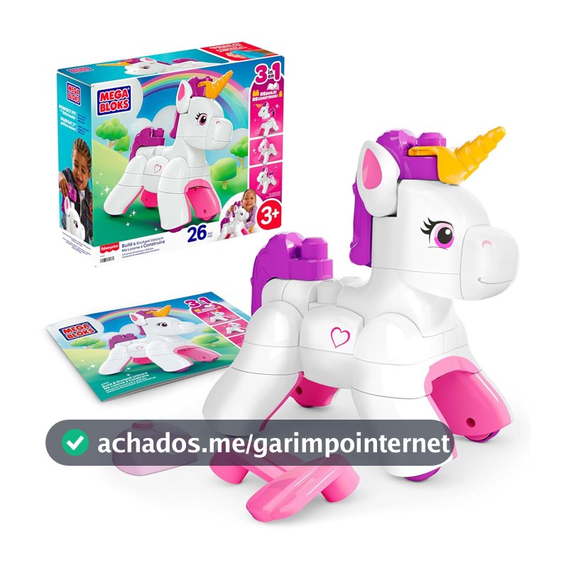 Brinquedo de Montar Mega Blocks Unicórnio Peças Grandes Ajuda no Desenvolvimento Motor para Crianças Acima de 3 Anos
