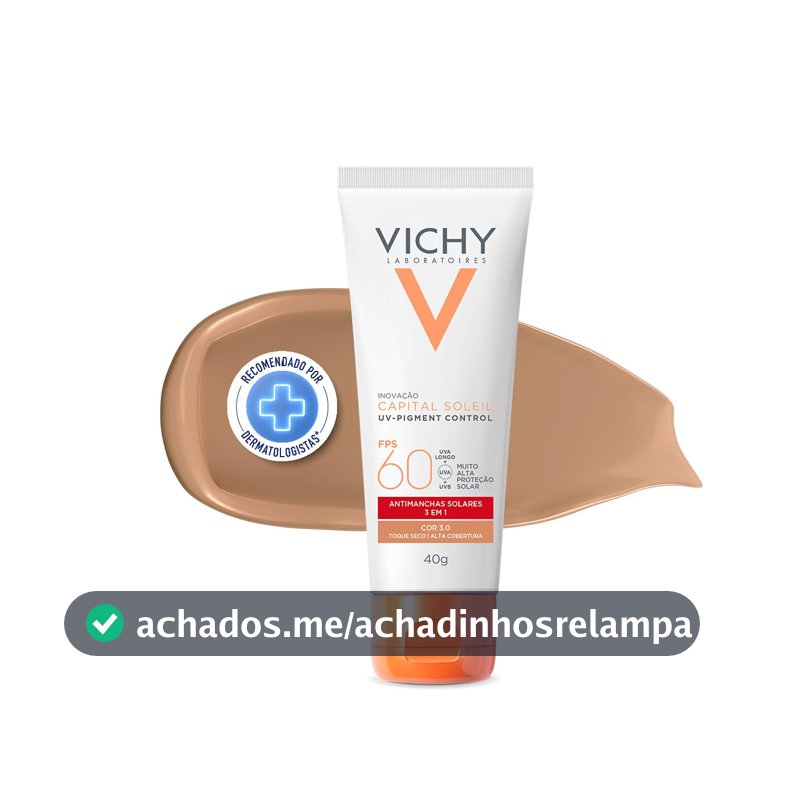 Vichy, Pigment Control, Protetor Solar Facial anti manchas com Alta cobertura, Vitamina B3, Ácido Tranexâmico, FPS60, 40g