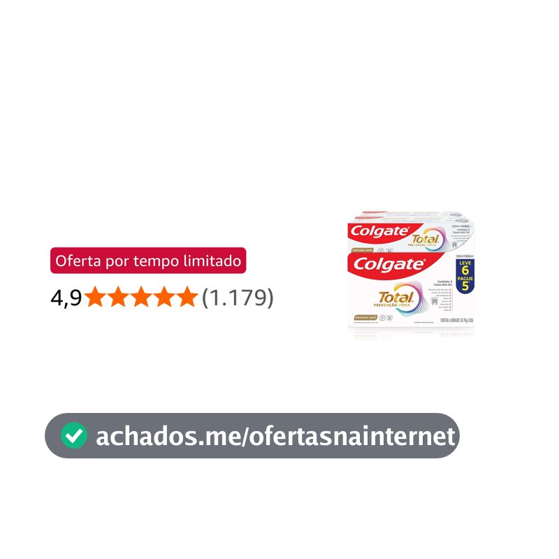 Colgate Total Original Mint Creme Dental Prevenção Ativa com Flúor, 6x90g