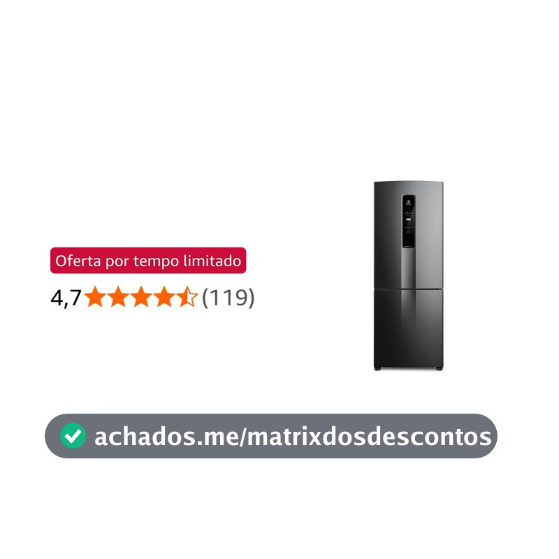 Geladeira Electrolux Frost Free 490L Efficient com AutoSense Inverse Black Inox Look (IB7B) 127 V