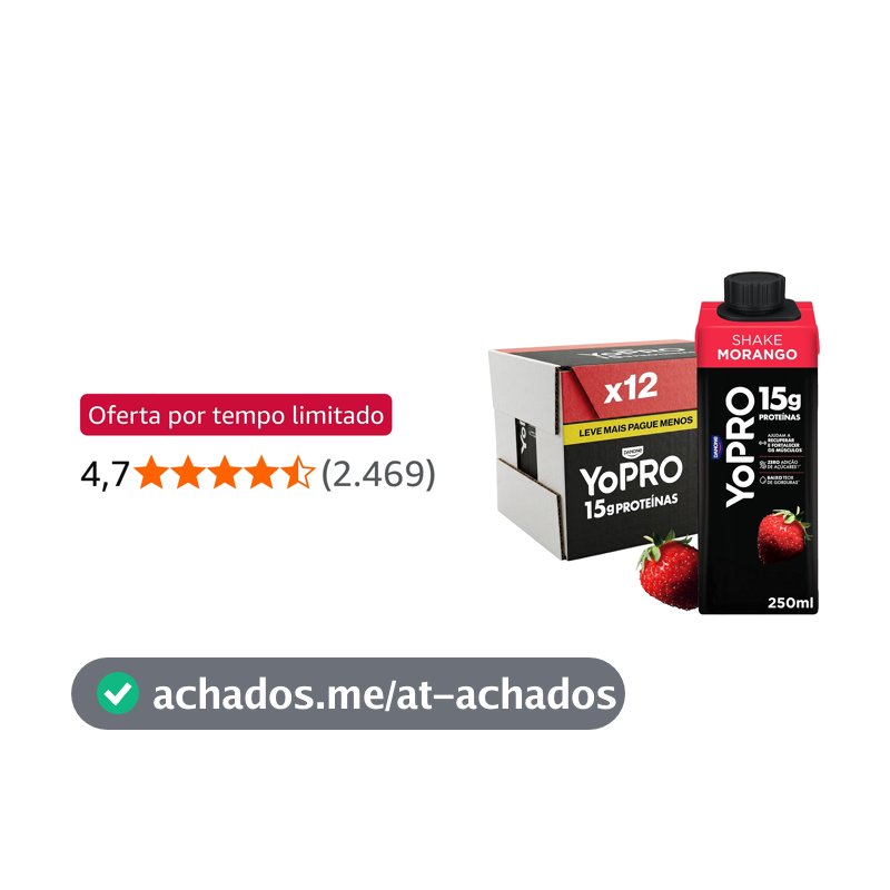 YoPRO Bebida Láctea UHT Morango – 15g de Proteínas, Líquido, Caixinha Tetra Pak 250ml (Pack com 12 unidades)