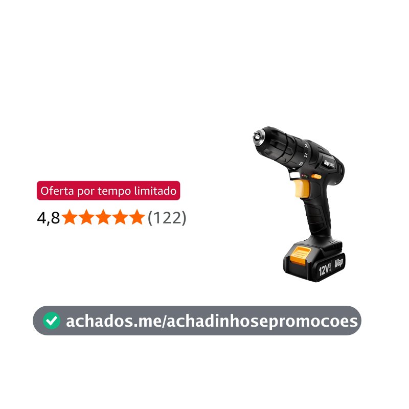 WAP Parafusadeira e Furadeira a Bateria Li-Ion 12V BPF 12K3 BLACK Carregador Bivolt com Maleta e Kit de 13 Acessórios