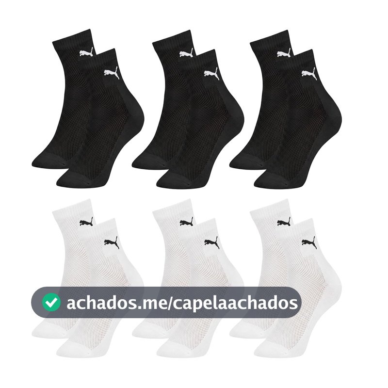 Kit 6 Pares Meia Cano Médio Alto Atoalhada Esportiva Algodão Masculina Feminina Unissex Adulto Academia Dia a Dia Puma