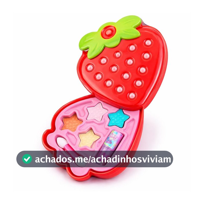Kit Conjunto de Maquiagem Formato de Morango Infantil com Batom e Sombra Aplicaveis