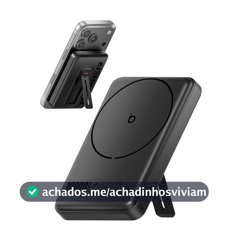 Power Bank 10000mAh Indução, Basike Carregador Portatil com Suporte(Preto)