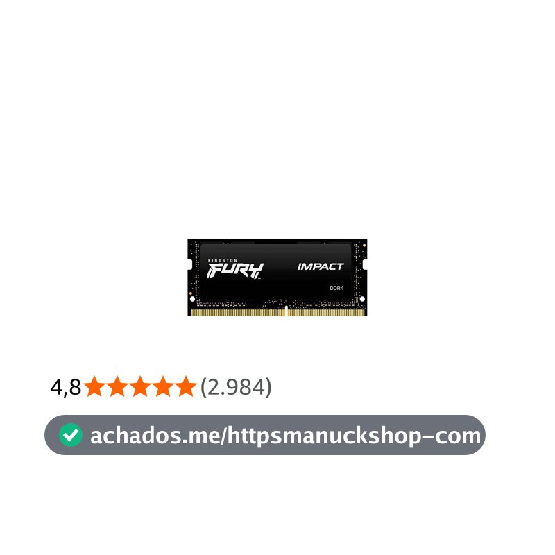 KF432S20IB/8 - Memória 8GB SODIMM DDR4 3200Mhz FURY Impact 1,35V 1Rx8 260 pinos para notebook, Preto