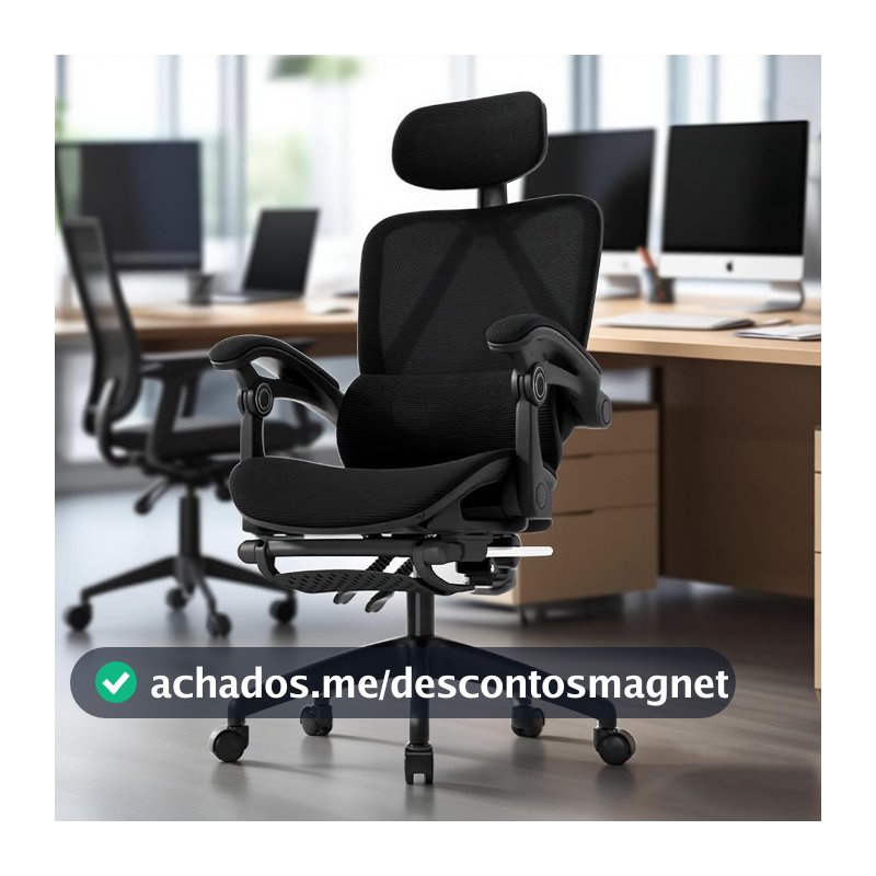 Cadeira de escritório ergonômica NR-17 testada, reclinável até 145° com apoio para os pés, almofada de ar, cabide e apoio de cabeça ajustável – Gamer e home office (Preto)