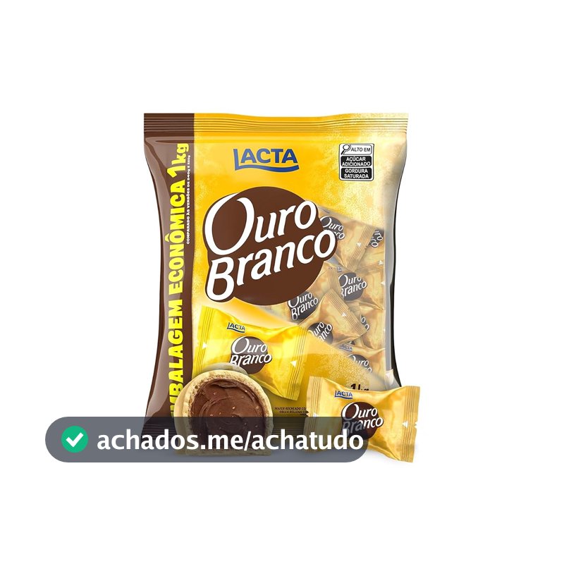 Lacta Ouro Branco - Wafer Recheado Sabor Chocolate Branco Pacote 1kg
