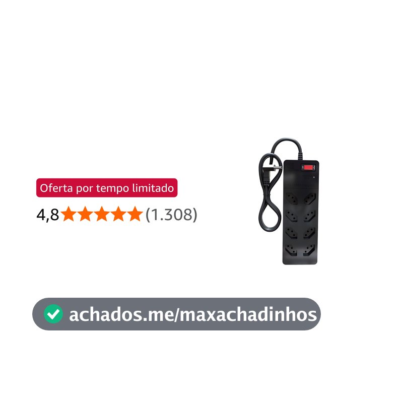 Filtro de Linha iCLAMPER Energia 8 com Proteção contra Surtos Elétricos(DPS) 8 Tomadas, 3 Pinos, 10 Amperes para PC, Notebook, Roteador, Monitor, Impressora, PS5, Alexa e etc, Bivolt, Cabo de 1m Preto