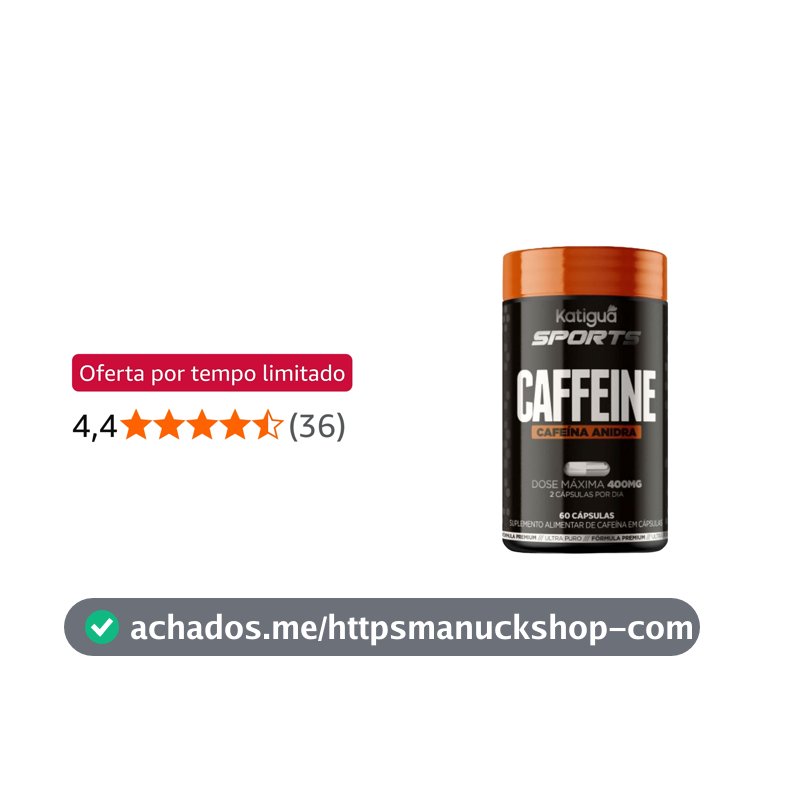 Katiguá, Caffeine, Cafeína Anidra, Sem sabor, Vegan products, 60 Cápsulas rígidas • 60 doses, Preto