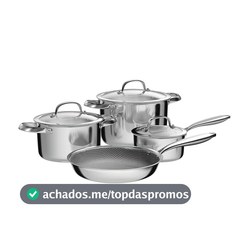 Euro Home Conjunto Panelas 4 Pecas Hexxa 3d Ceramic Colorstone - Inox