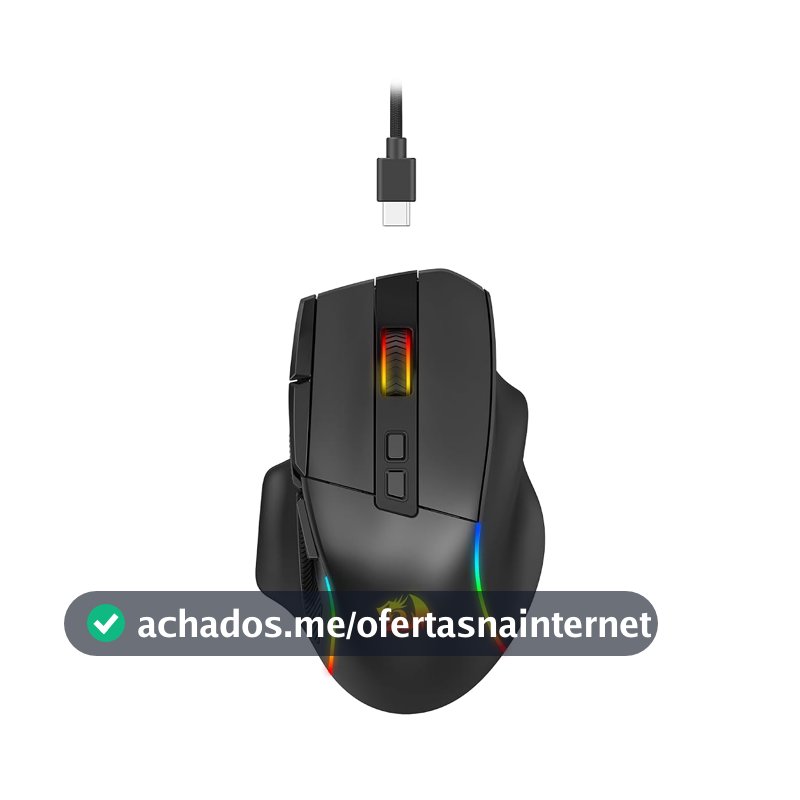 Mouse Gamer Redragon Viper Preto RGB Ergonômico PAW 3311 até 24000 DPI Switch Huano Blue Shell White Dot 10 Botões Programáveis com Apoio para o Polegar Cabo Removível USB Tipo-C M925