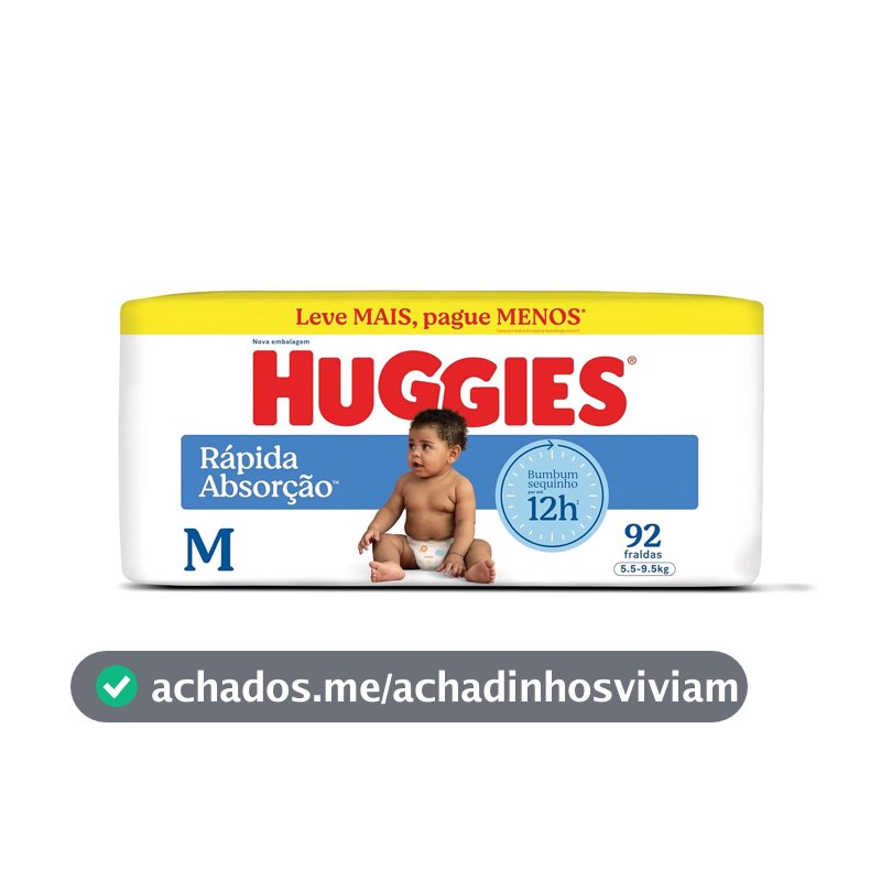 Huggies Rápida Absorção Fralda Descartável, Absorção Em Segundos M - 92 UN