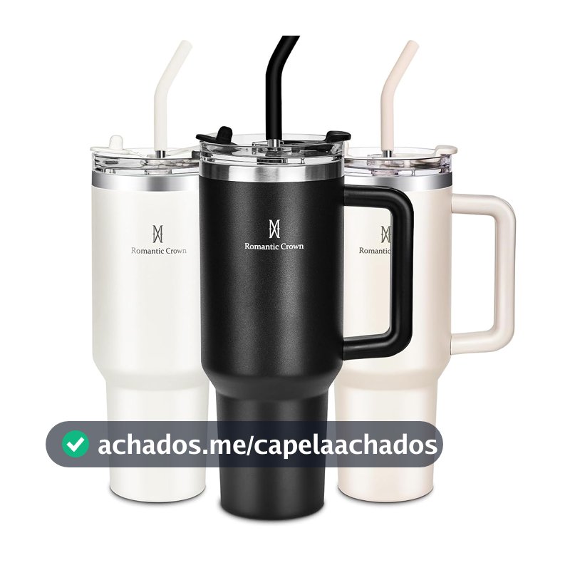 Copo Térmico 1,18L em Aço Inoxidável com Canudo, Tampa e Alça, Preto