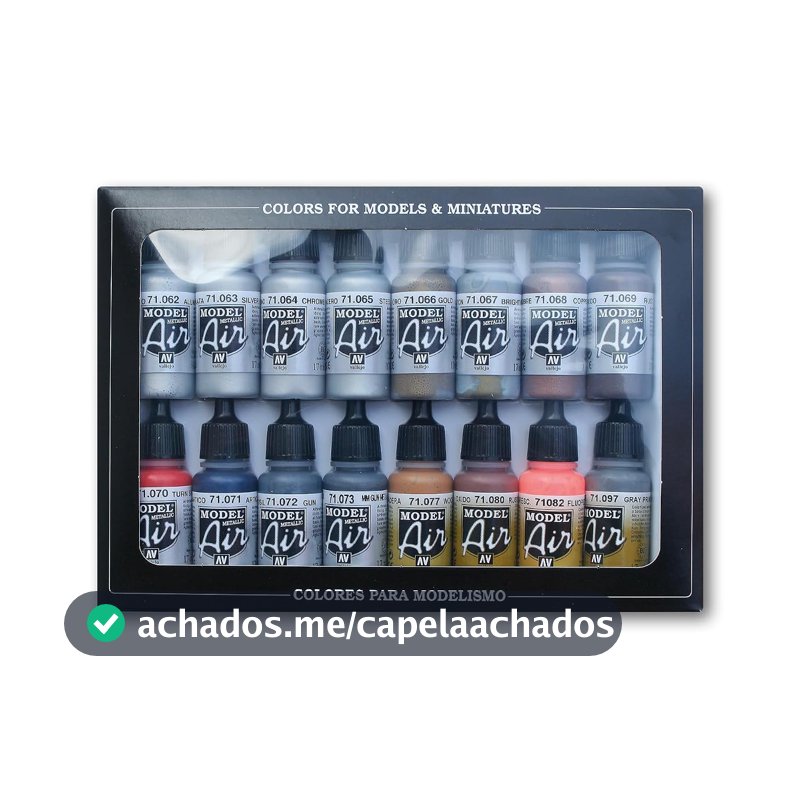 Vallejo Metallic Set Model Air Paint, 17ml, 16-Pack