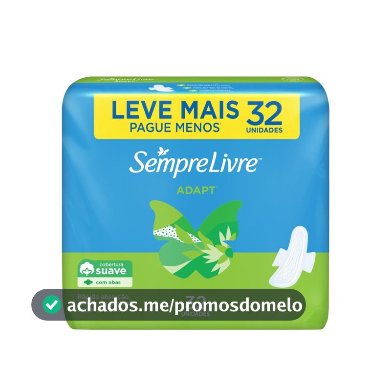 Absorvente com Abas Sempre Livre Adapt, Cobertura Suave, 32 Unidades