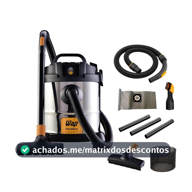 WAP Aspirador de Pó e Água Barril GTW INOX 12, Compacto, 12 Litros, com Filtro Lavável, 160mbar 1400W 127V