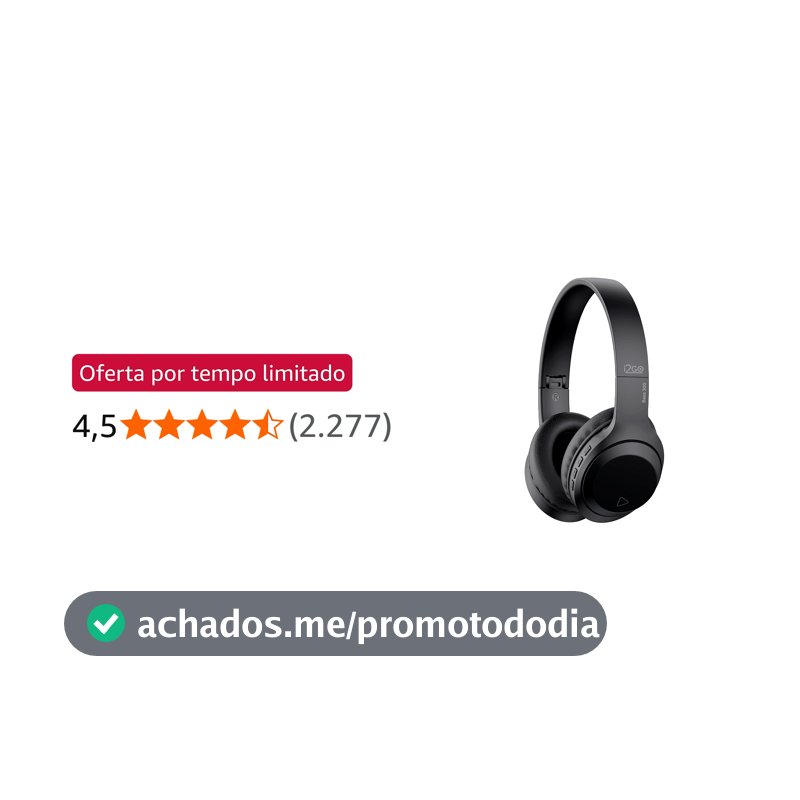 I2GO, Headphone Bass 300, Bluetooth, Microfone Integrado, Controle Multimídia, Até 10h de bateria, Tecnologia Dual Connect, Entrada cabo auxiliar P2 (incluso), Dobrável, Preto