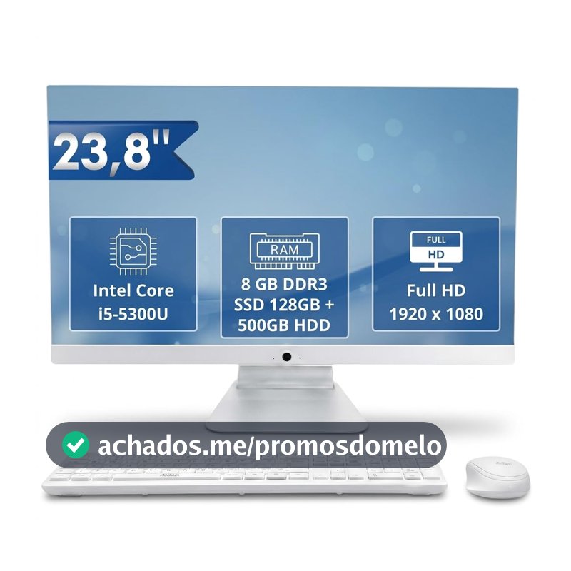 Computador All in One 23,8" FHD Core i5-5300U 8GB RAM SSD 128GB + 500GB HDD