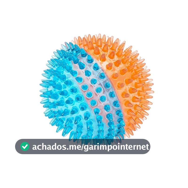 Jambo Pet, Brinquedo Bola Espinho Tpr, Tamanho Médio, Cor Azul Com Laranja, Emite Som, Para Cães, Atóxico, Material Borracha, Resistente, Duradouro