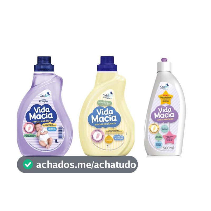 Kit Bebê Vida Macia: 1 Lava Roupas 1 litro + 1 Amaciante Camomila 1 litro + 1 Tira Manchas 500 ml