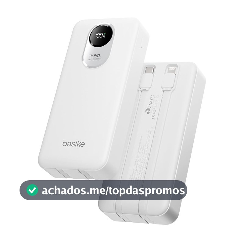 Basike Power Bank 20000mAh, Carregador Portátil, QC 22,5W + PD 20W (Branco)