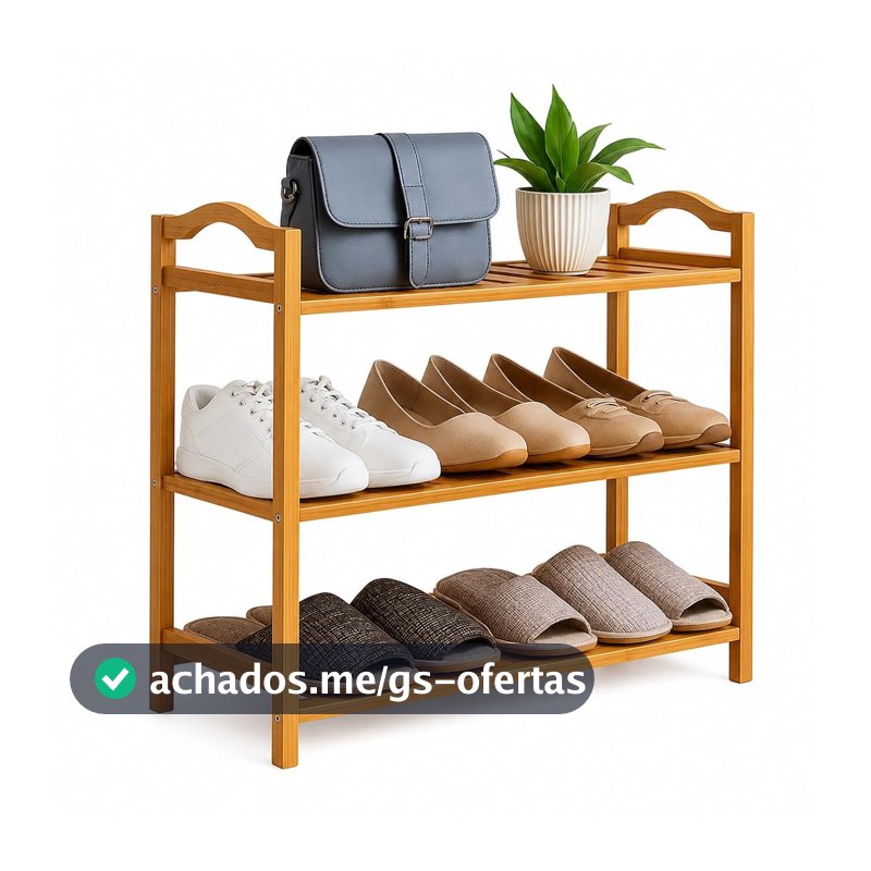 Clink Sapateira de Entrada Madeira Tripla Bambu Organizador Tenis Cor:Marfim
