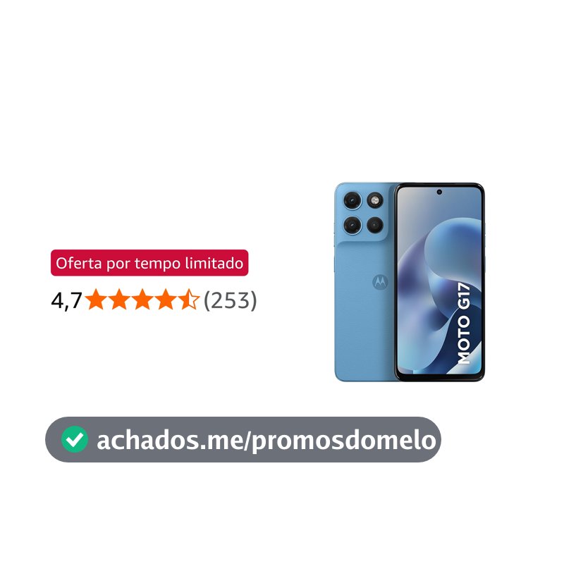 Smartphone Motorola Moto G17 4G - 256GB 4GB RAM + 8GB RAM Boost camera 50MP Sony Lytia 600, tela FHD+ 60hz, bateria 5200 mAh - Azul Claro