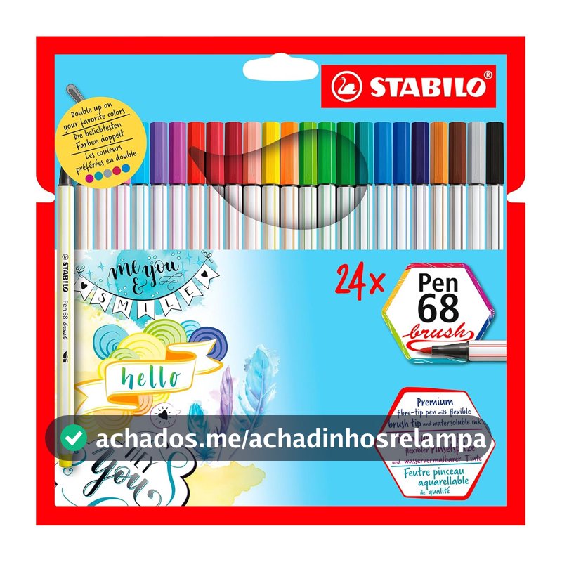 STABILO Pen 68 brush Caneta Brush Premium – Estojo com 24 unidades – Em 24 cores