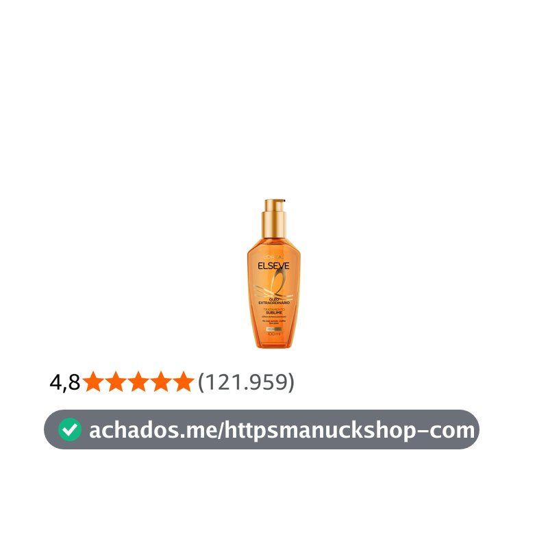 L'Oréal Paris Elseve Óleo Extraordinário Finalizador Capilar, Nutrição Profunda com 6 Óleos Preciosos, Anti-Frizz, Proteção Térmica até 230°C, Brilho Intenso para Todos os Tipos de Cabelo, 100ml