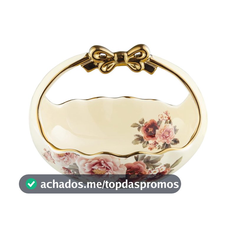 Fanquare Cesta de Frutas Floral Dourada para Mesa de Cozinha, Pequena Cesta de Porcelana de Exibição para Decoração de Cozinha
