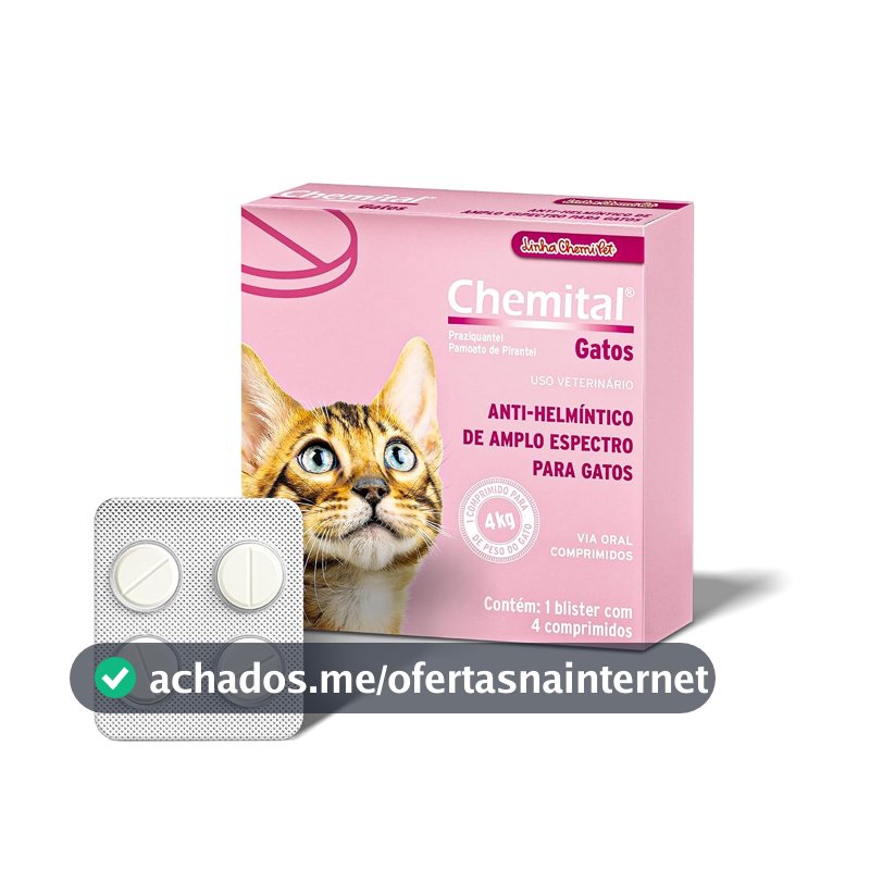 Vermífugo Chemital para Gatos 4 Comprimidos